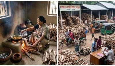 রান্নার আধুনিকতা উধাও: গ্যাসের চড়া দামে রাজশাহীতে ‘খড়ির যুগে গৃহিণীরা ’