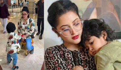ছেলের সঙ্গে খুনসুটিতে মাতলেন পরীমণি